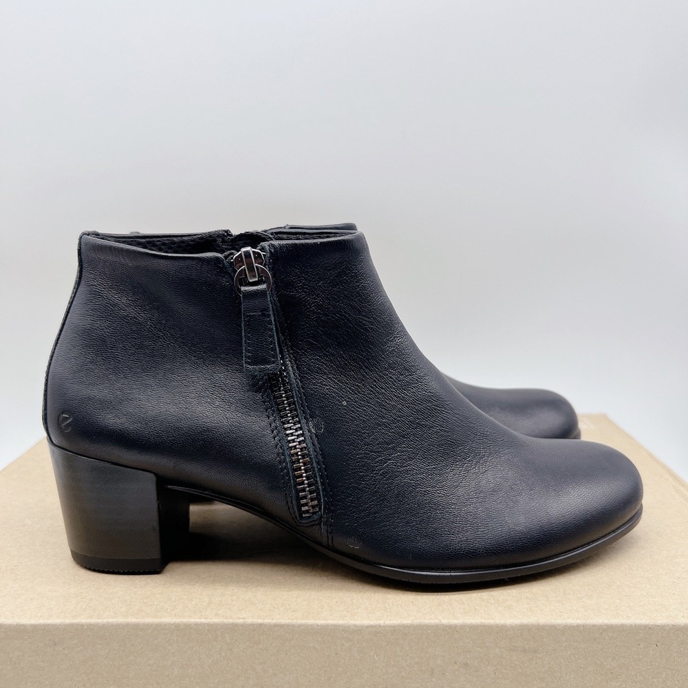 ECCO Shape M 35 Women's Ankle Boots Heel Black Leather Side Zip EU 36 US 6 * NEW - Picture 5 of 11